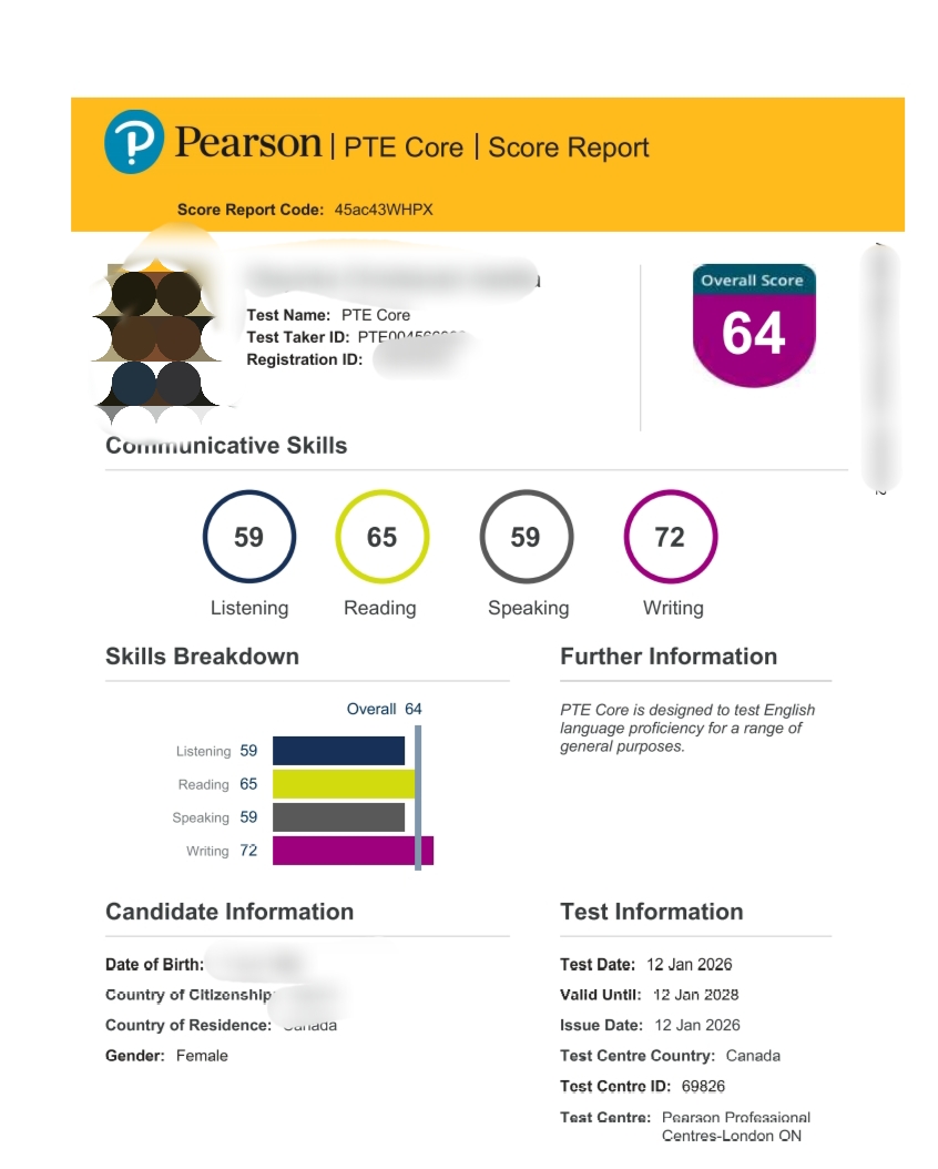 PTE Score Card - Student 4